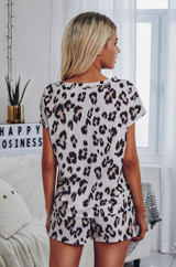 crewneck short sleeve lightweight leopard pattern pajama set