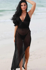 halter top V-neck backless side split maxi beach coverup