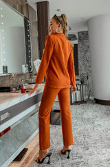 blazer crop top pants wide leg casual three piece suit set