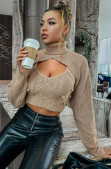 cutout turtle-neck two-piece crop sweater