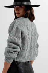 v-neck knitted long sleeve crystal button cardigan