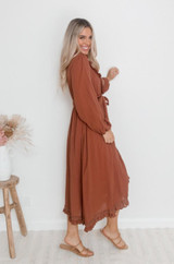 v-neck long sleeve wrap maxi dress