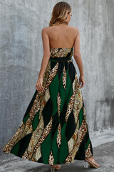 sleeveless open back geometric leopard print sasha halter maxi dress
