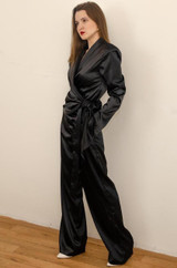 Satin Wrap Front Blazer Pants Set