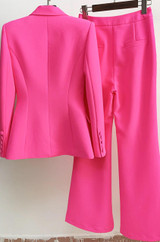 hot pink long sleeve collared blazer wide leg pants set