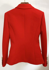 Gold tone statement buttoned double breasted blazer red