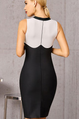 Gold buttoned Sleeveless Monochrome Bodycon Dress