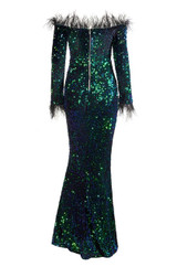 Selena Sequin Feather Maxi Dress