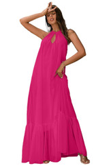 hot pink halter neck A-line maxi dress