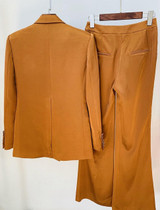 Brown Satin Blazer Pants Set