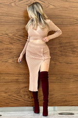 Knitted Crop Top Midi Skirt Set
