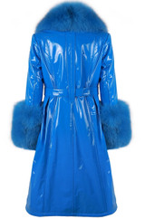 Faux Fur Collar Genuine Patent Leather Trench Coat