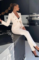 Double Breasted Blazer Straight Leg Pant Suit