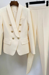 Double Breasted Blazer Straight Leg Pant Suit