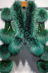 Fur Trim Crop Leather Jacket Emerald Green