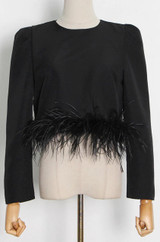 Feather-Trimmed  Long Sleeve Top