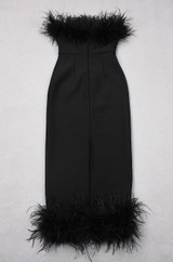 Black Strapless Feather Trim Maxi Dress