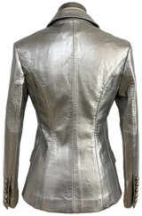 Dylan Silver Leather Double Breasted Blazer