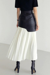 Annette Pleated Contrast Faux Leather Skirt