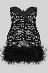 Strapless Sequin Feather Hem Mini Dress