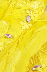 yellow Sofia Strapless Crystal Feather Mini Dress