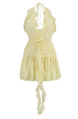 Yellow Ruffled Halterneck Minidress