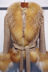 Sheri Fox Fur Tweed Belted Jacket