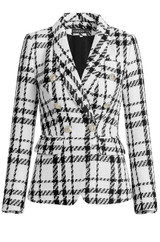 Bella Double-breasted Checked Tweed Blazer