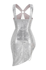 Lydia Asymmetrical Silver Sequin Minidress