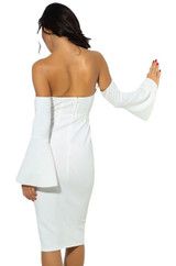 White Off Shoulder Midi Bodycon Dress