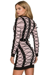 lace up long sleeve mini bodycon dress