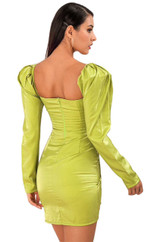 Puff Sleeve Mini Dress - Lime