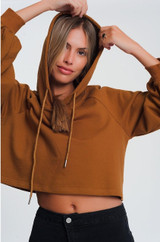 Q2 crop hoodie camel