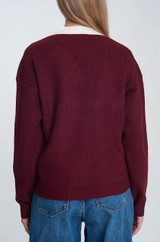Contrast Trim Knitted Cardigan Maroon