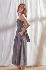 charcoal wide leg pant jumpsuit with strapless tube top