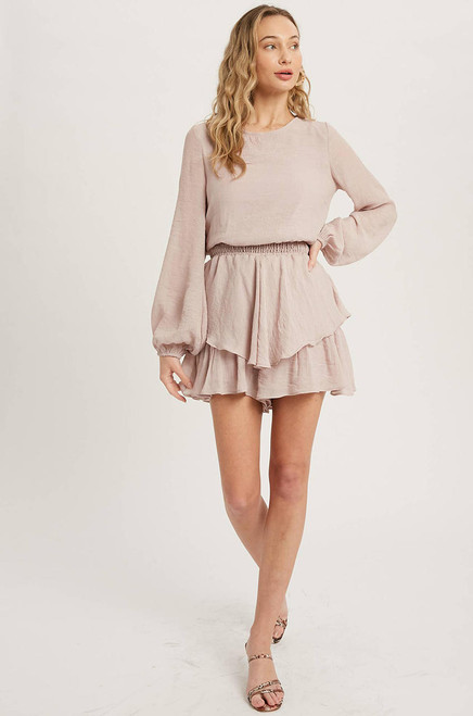 relaxed fit tiered flounce long sleeve solid romper