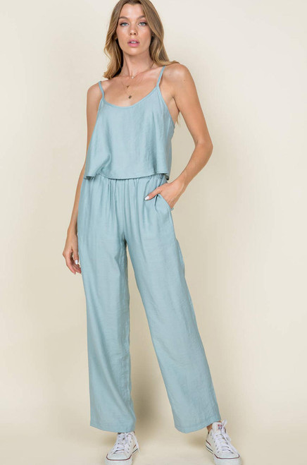 woven cami straight wide leg two piece set