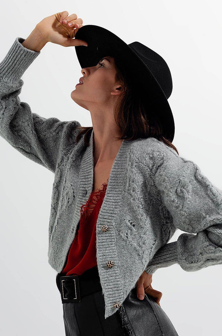 v-neck knitted long sleeve crystal button cardigan