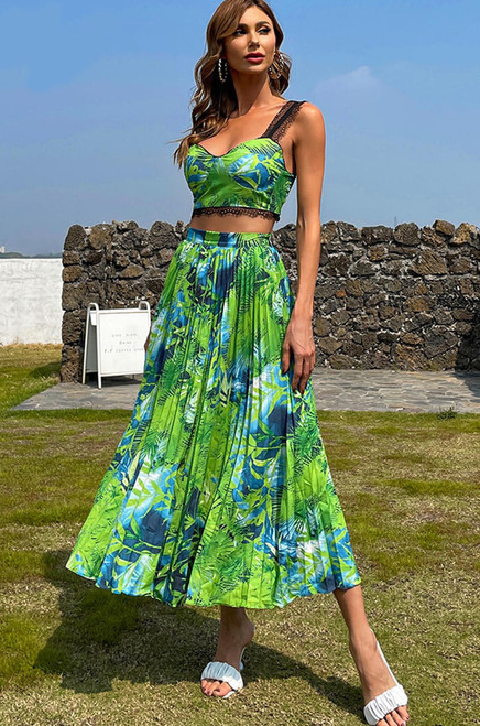 Floral Crop Top Maxi Skirt Set