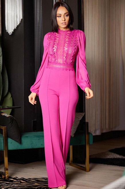 Long Sleeve Mesh Crotchet Jumpsuit