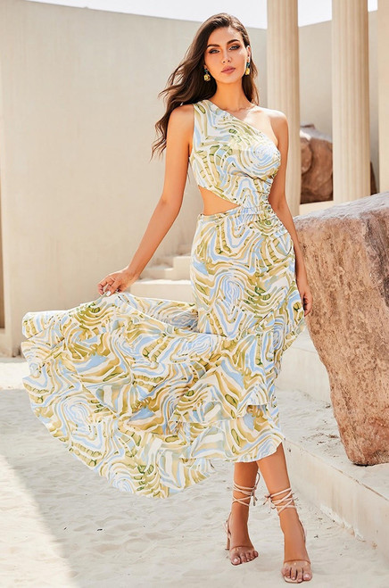 Side Cutout Ruffle Maxi Dress - Floral