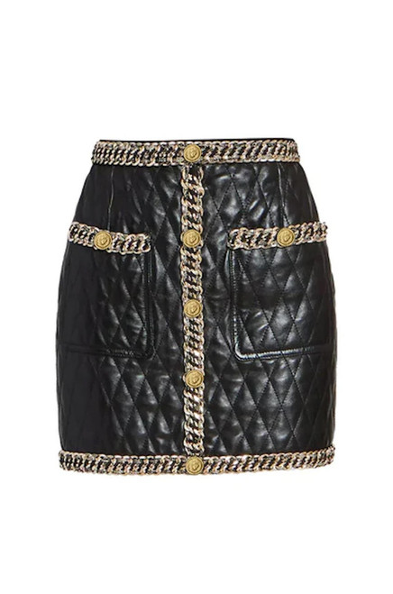Bella Quilted Chain Leather Miniskirt