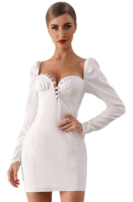 White Ruched Bodycon Dress