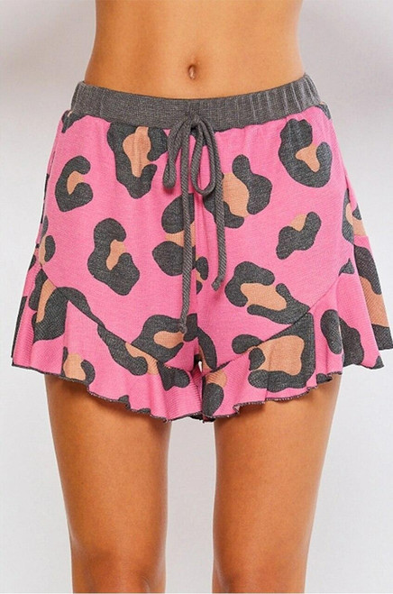 bluivy pink beige leopard shorts loungewear with ruffled hem