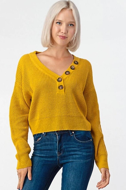 Ribbed V-neck Knit Sweater
