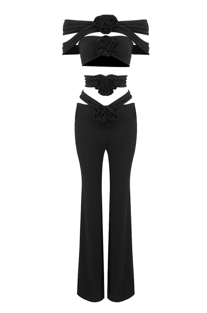 Flower Applique Cutout Top & Pants Set