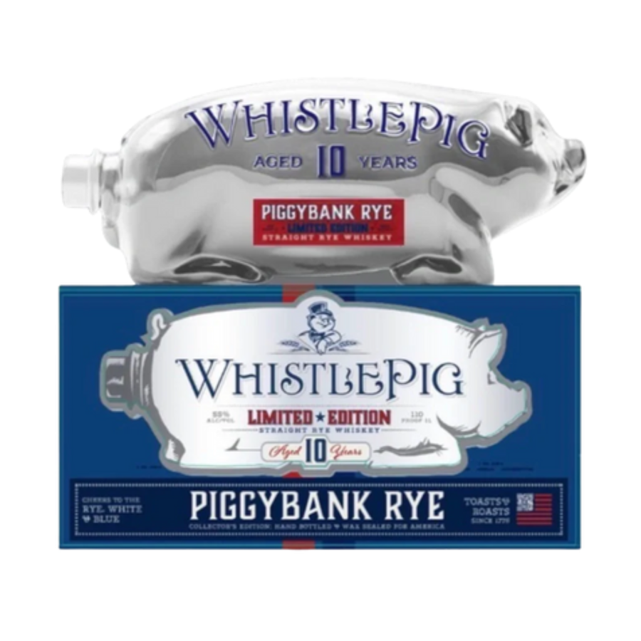 Whistlepig 10 Years Old Rye Whiskey, 110 Proof Collectible Rye, White & Blue PiggyBank, 1-Liter