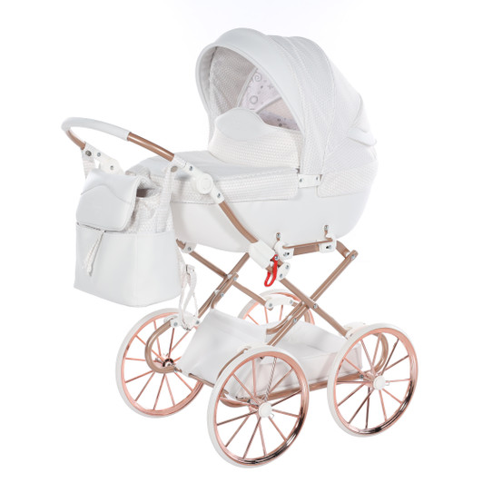 Dolce White Rose Gold Doll's Pram