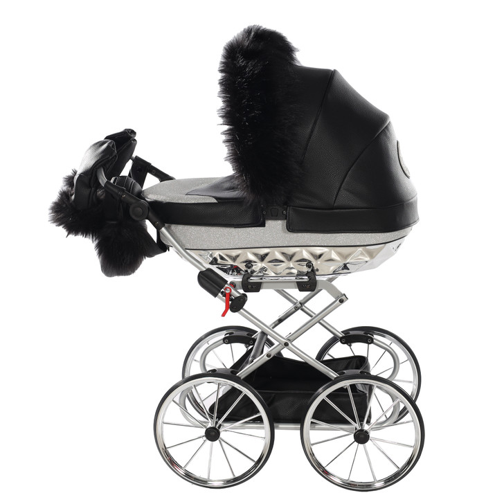 Handcraft Glitter Black Silver Doll's Pram