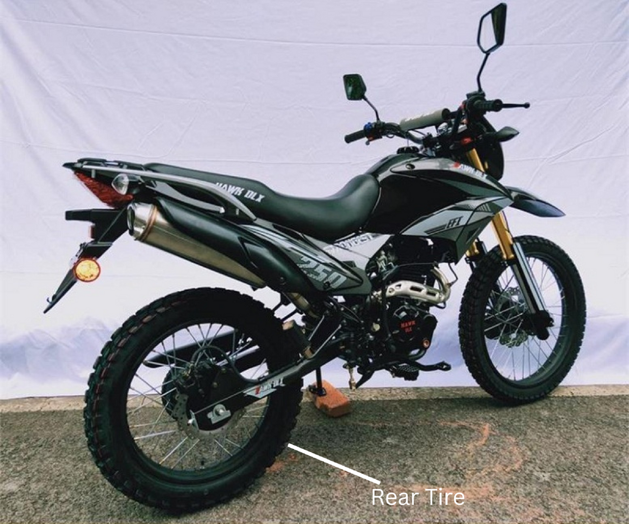 Hawk DLX 250 Rear Tire Dual Sport Motorcycle